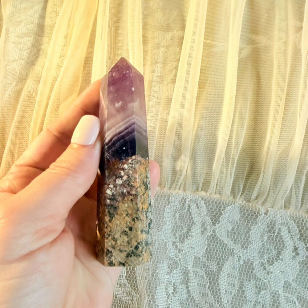Rainbow Fluorite & Leopard Jasper Crystal Point Tower